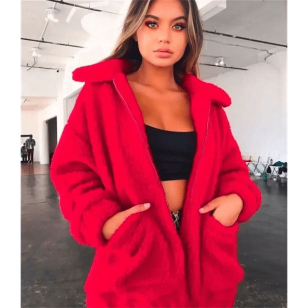Durable Autumn Winter Faux Fur Coat For Women Casual Warm Soft Zipper Fur Jacket Plush Overcoat Pocket Plus Size Teddy Coat For Female