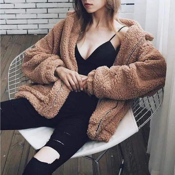 Durable Autumn Winter Faux Fur Coat For Women Casual Warm Soft Zipper Fur Jacket Plush Overcoat Pocket Plus Size Teddy Coat For Female