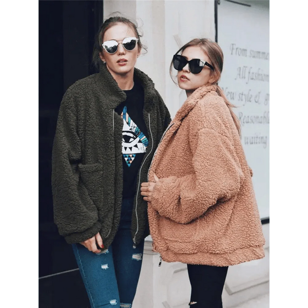 Durable Autumn Winter Faux Fur Coat For Women Casual Warm Soft Zipper Fur Jacket Plush Overcoat Pocket Plus Size Teddy Coat For Female