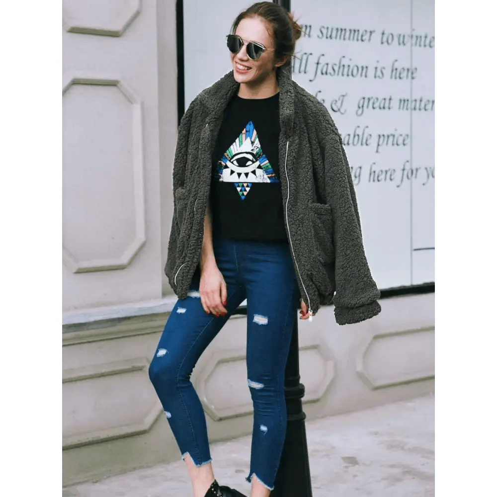 Durable Autumn Winter Faux Fur Coat For Women Casual Warm Soft Zipper Fur Jacket Plush Overcoat Pocket Plus Size Teddy Coat For Female