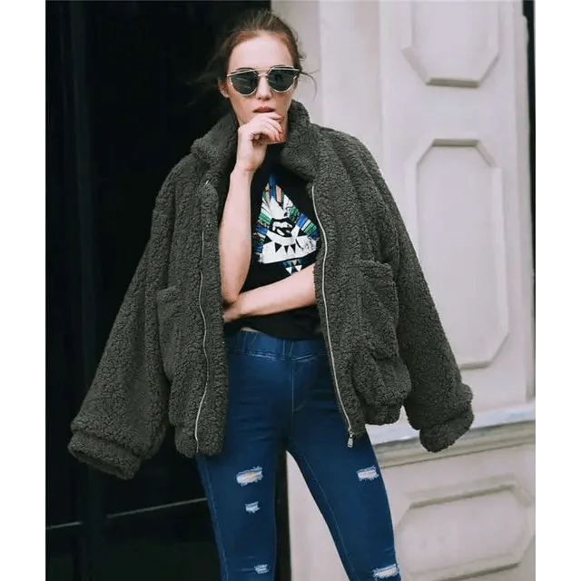 Durable Autumn Winter Faux Fur Coat For Women Casual Warm Soft Zipper Fur Jacket Plush Overcoat Pocket Plus Size Teddy Coat For Female