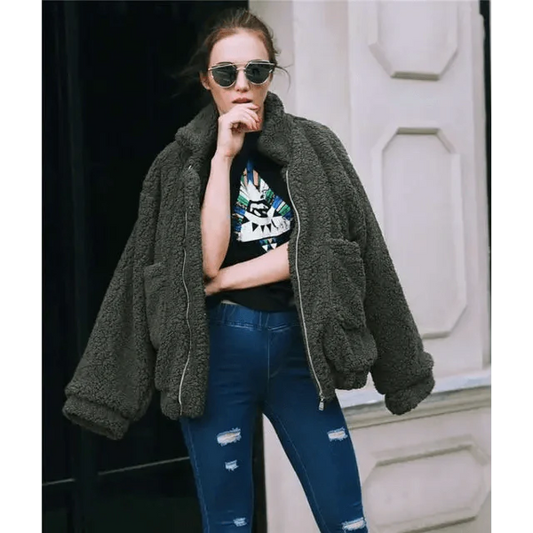 Durable Autumn Winter Faux Fur Coat For Women Casual Warm Soft Zipper Fur Jacket Plush Overcoat Pocket Plus Size Teddy Coat For Female