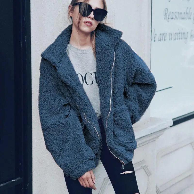 Durable Autumn Winter Faux Fur Coat For Women Casual Warm Soft Zipper Fur Jacket Plush Overcoat Pocket Plus Size Teddy Coat For Female