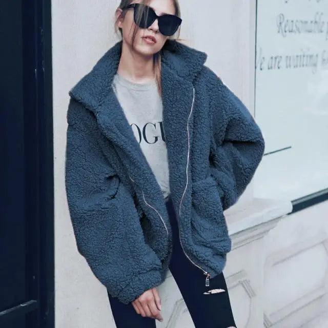Durable Autumn Winter Faux Fur Coat For Women Casual Warm Soft Zipper Fur Jacket Plush Overcoat Pocket Plus Size Teddy Coat For Female