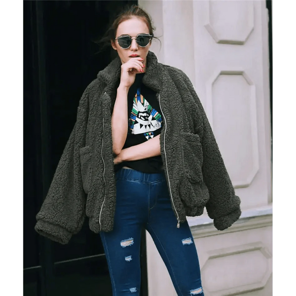 Durable Autumn Winter Faux Fur Coat For Women Casual Warm Soft Zipper Fur Jacket Plush Overcoat Pocket Plus Size Teddy Coat For Female