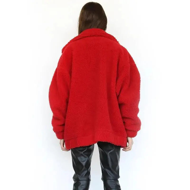 Durable Autumn Winter Faux Fur Coat For Women Casual Warm Soft Zipper Fur Jacket Plush Overcoat Pocket Plus Size Teddy Coat For Female