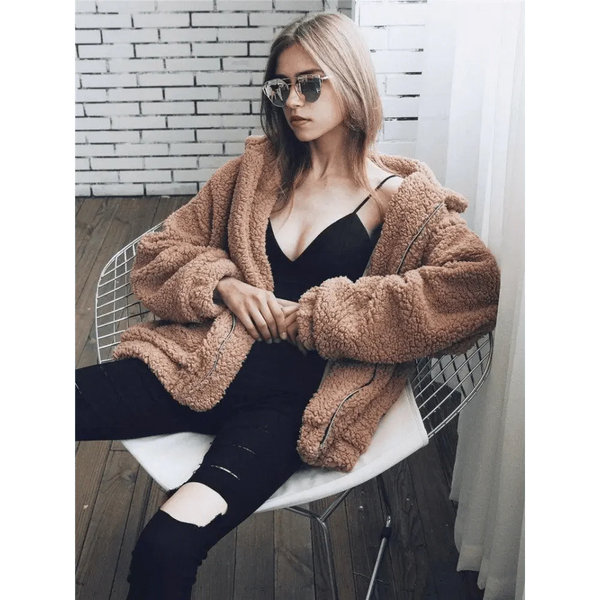 Durable Autumn Winter Faux Fur Coat For Women Casual Warm Soft Zipper Fur Jacket Plush Overcoat Pocket Plus Size Teddy Coat For Female