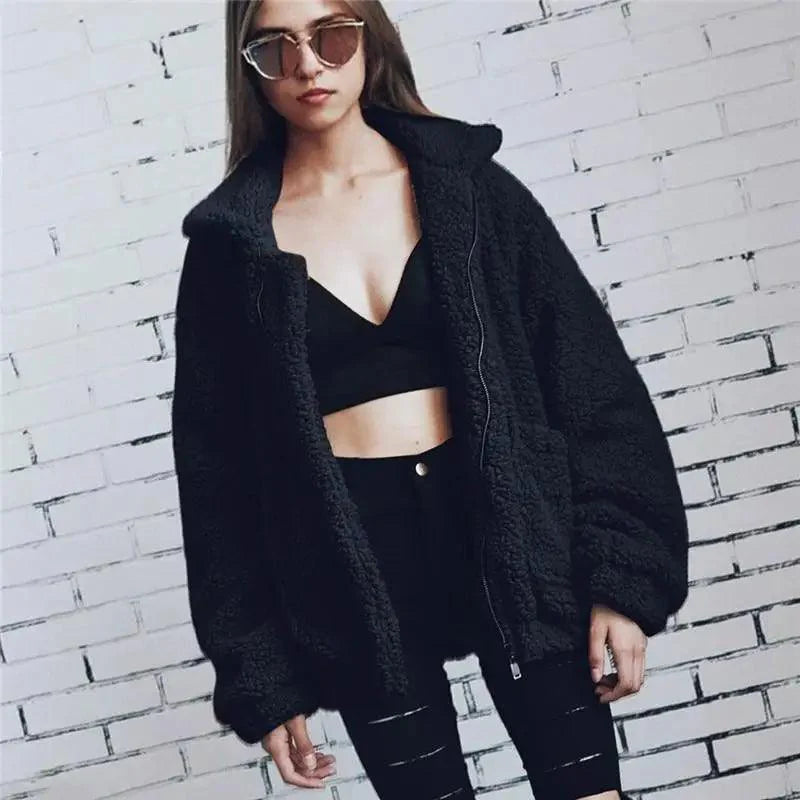 Durable Autumn Winter Faux Fur Coat For Women Casual Warm Soft Zipper Fur Jacket Plush Overcoat Pocket Plus Size Teddy Coat For Female