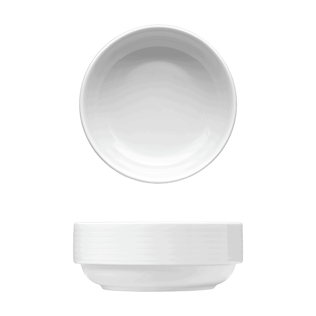 Corby Hall Duo Round Bowl, Stackable | Catalog Number: 010 0092 | Dimensions: 5 3/8 in (13 cm) 16 fl oz (473 ml)