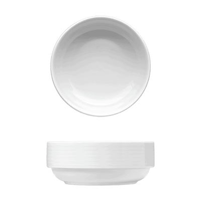 Corby Hall Duo Round Bowl, Stackable | Catalog Number: 010 0092 | Dimensions: 5 3/8 in (13 cm) 16 fl oz (473 ml)
