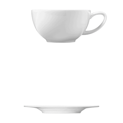 Corby Hall Ecos Cup || Saucer | Catalog Number: 045 0191 | Dimensions: 8 fl oz (265 ml) || Catalog Number: 046 0182 | Dimensions: 7 1/8 in (18 cm)