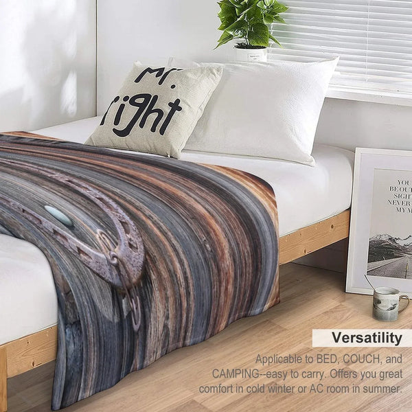 Distressed Barn Wood Rustic Equestrian Horseshoe Throw Blanket