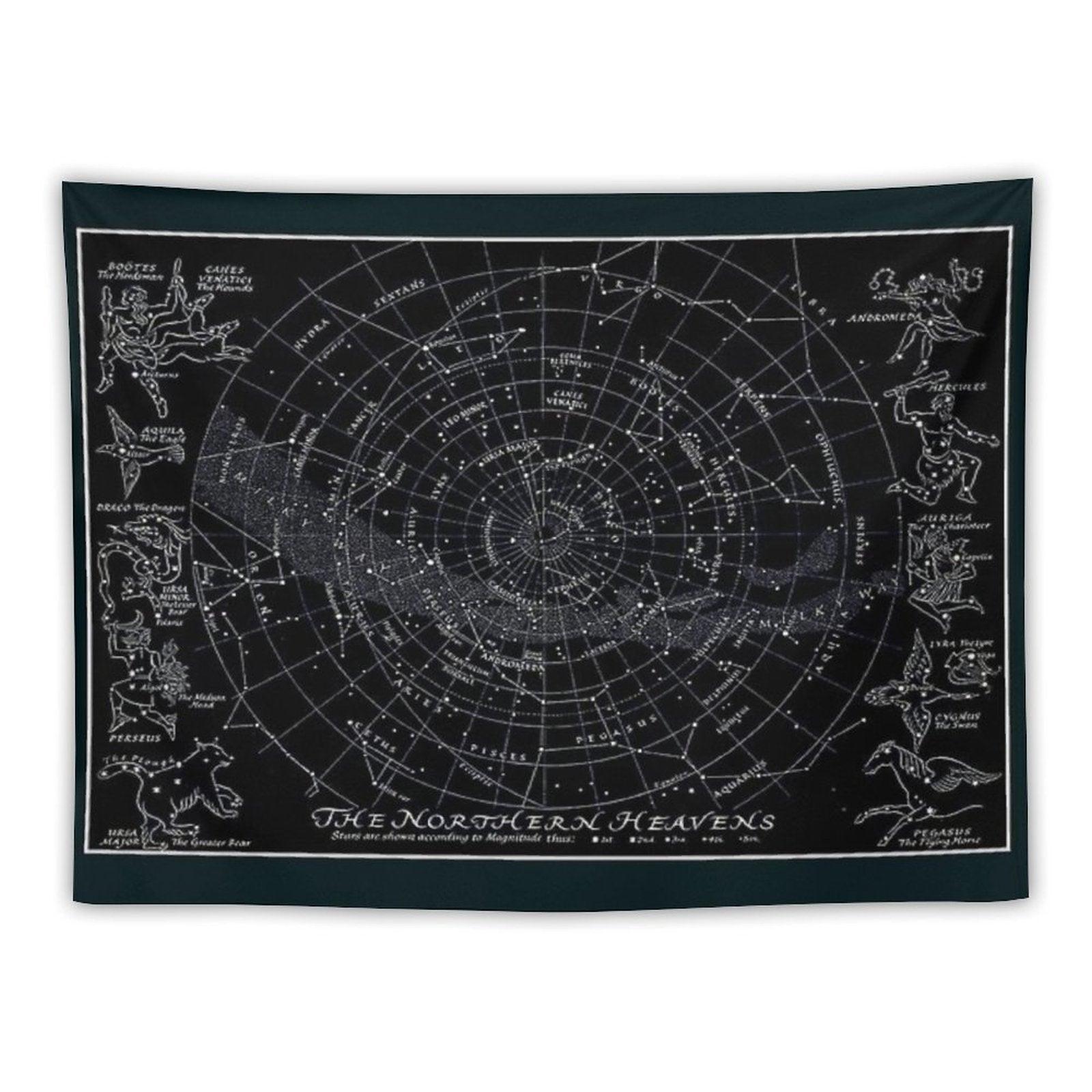 THE NORTHERN HEAVENS  Vintage Star Map Print Tapestry