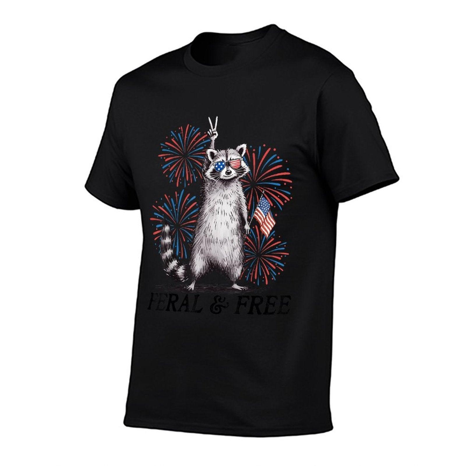 Feral & Free Funny Patriotic Racoon Feral And Free 4th July  Quick-drying T-Shirt