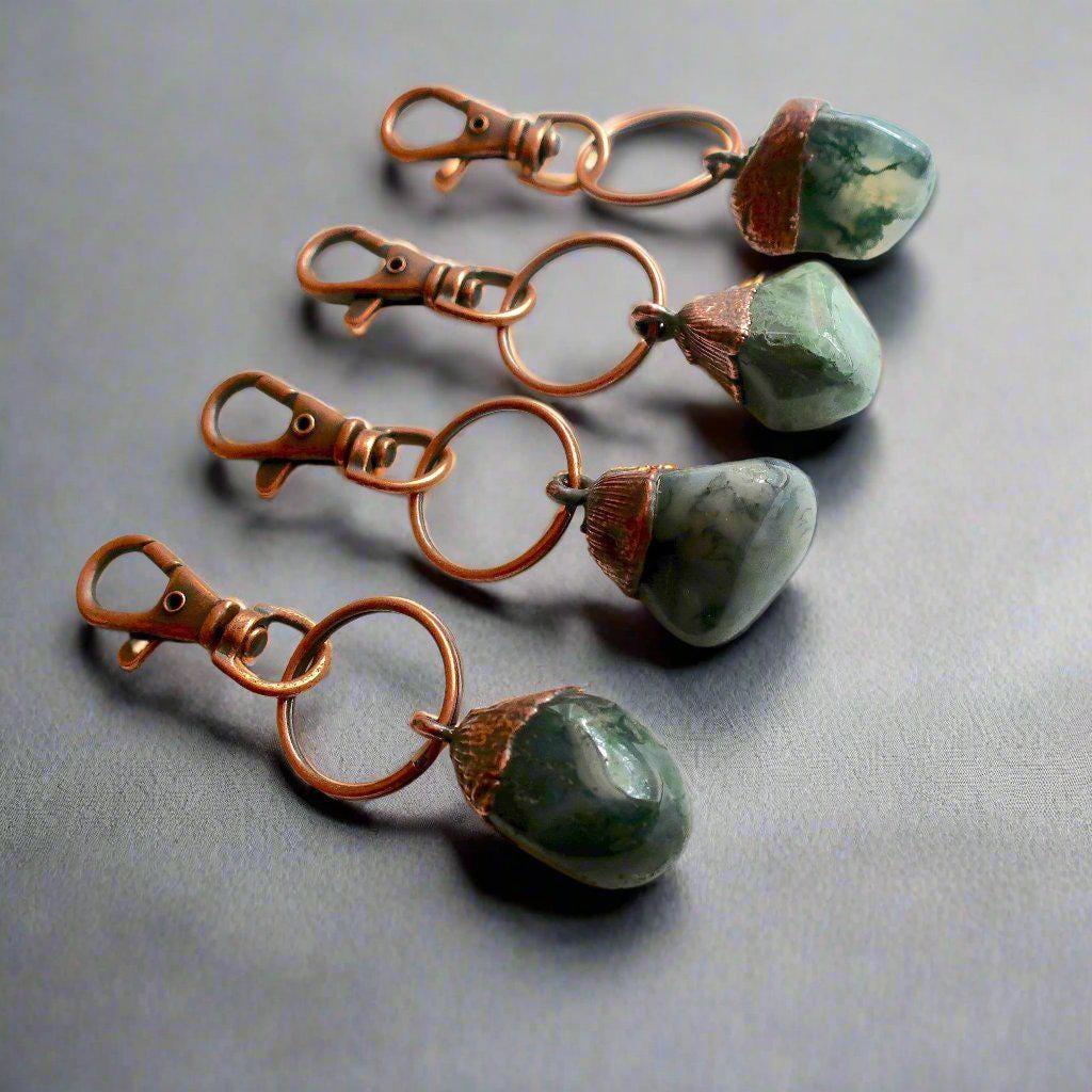 Moss Agate Keychain in Copper - Boho | Handmade by Blackbird & Sage