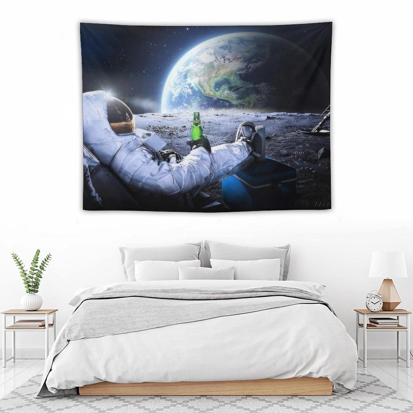 Astronaut on The Moon with Beer Tapestry