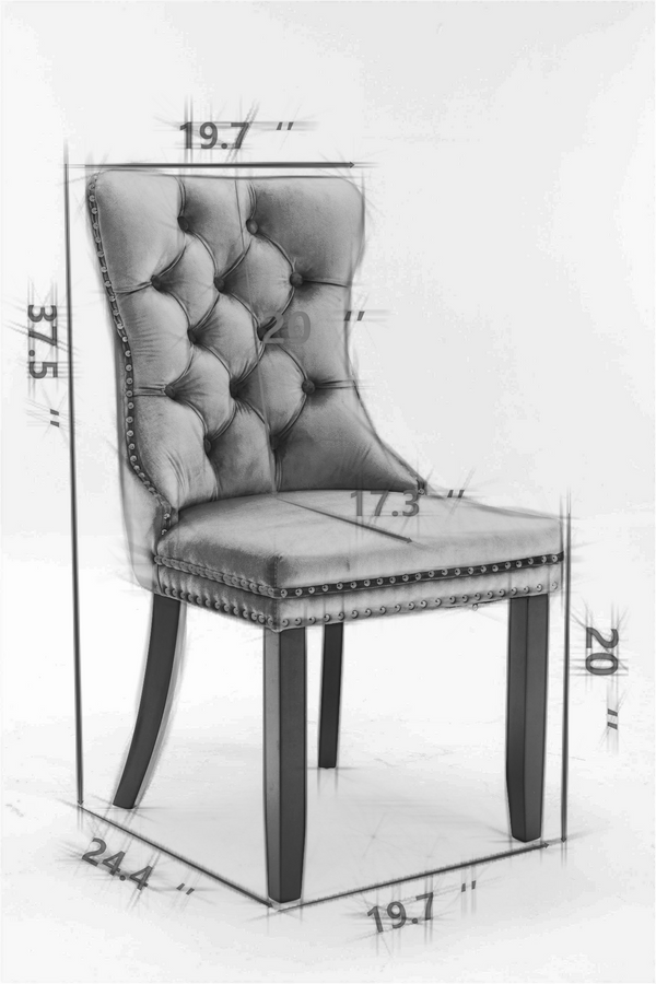 Nikki Collection Modern Tufted Solid Wood Flax Upholstered Dining Chair Nailhead Trim Set