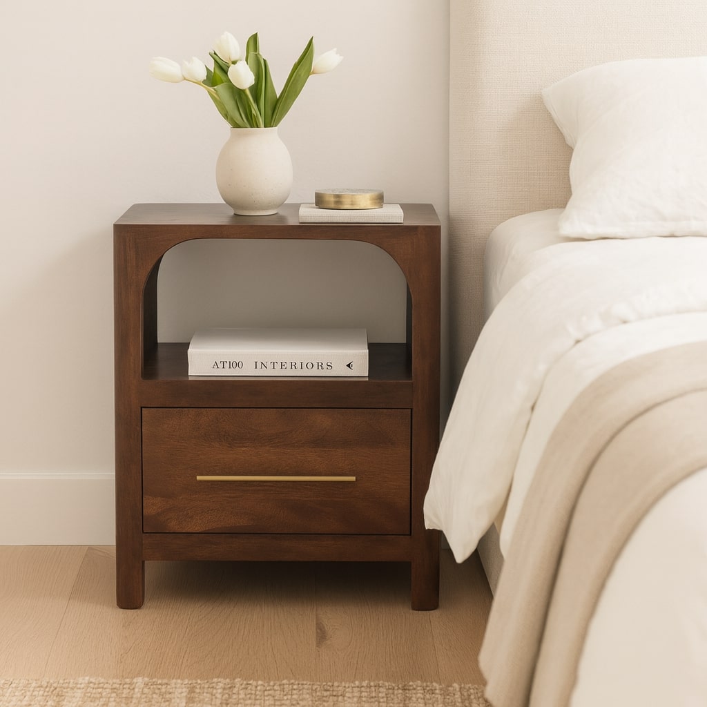 Solid Wood Arc-Line Bedside Table