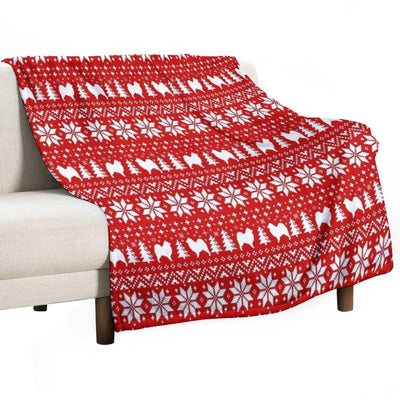 Samoyed Dog Silhouettes Red And White Christmas Holiday Pattern Plush Throw Blanket