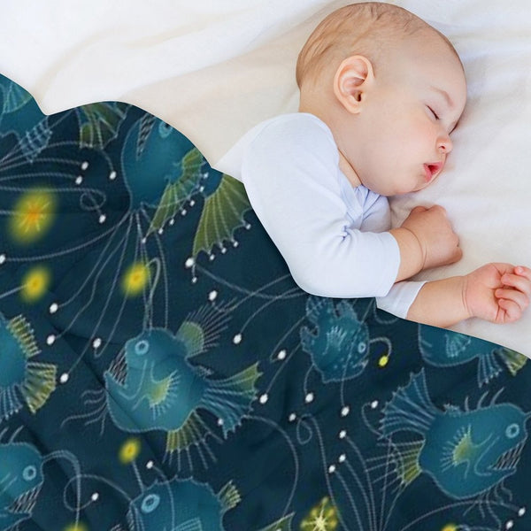 Angler Fish - Blue Wrinkle-free Throw Blanket