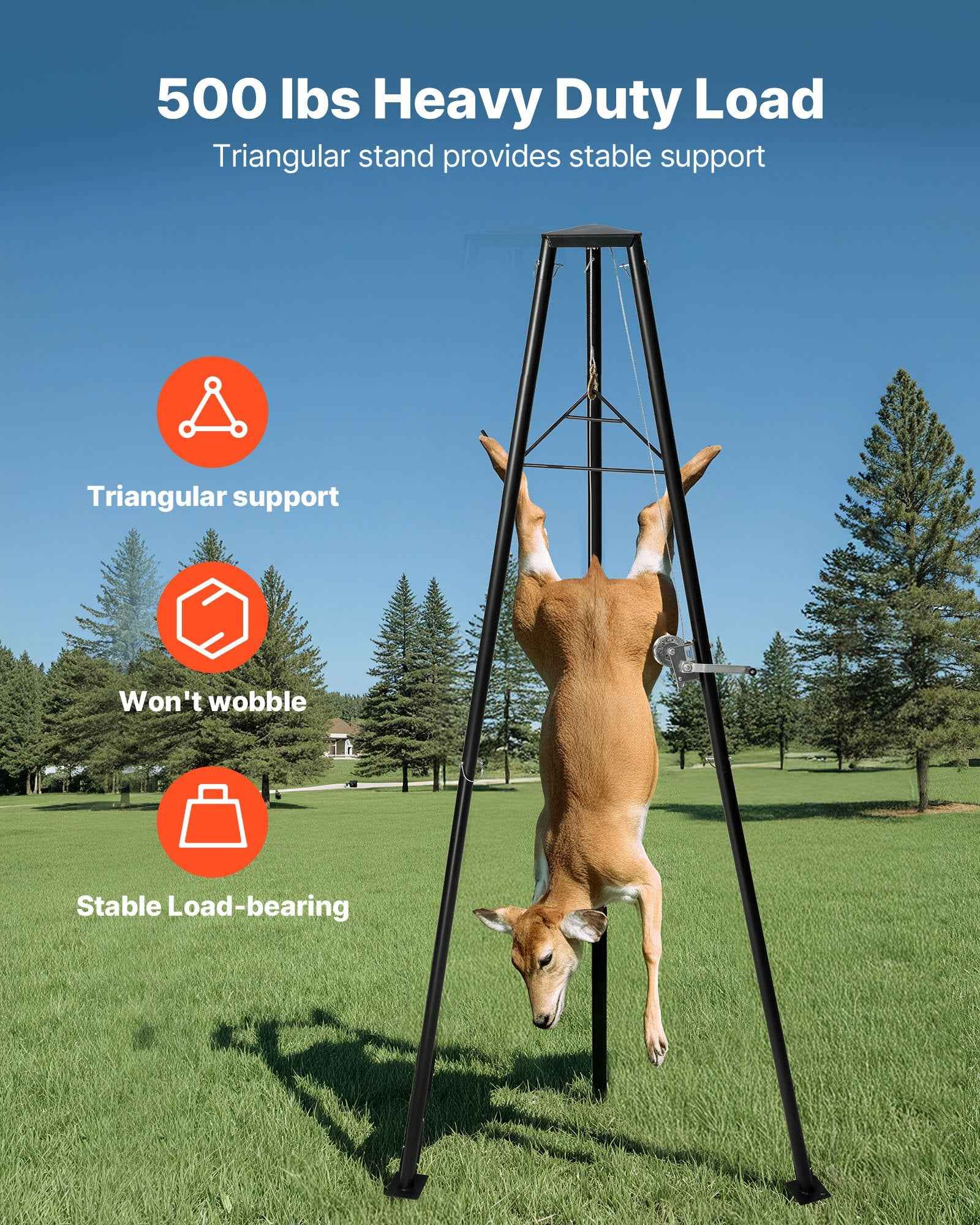 Tripod Deer Hoist, 500 Lbs Load Capacity, Hunting Game Hoist Winch Lift With Gambrel & Manual Winch, Hunting Game Skinning And Cleaning Accessory For Cleaning, Skinning, And Moving, Black