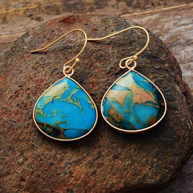 18K Gold-Plated Natural Stone Earrings for Elegant Style
