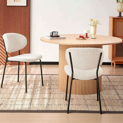 47 Inch Round Dining Table Set Beige Oak Boucle Padded Seating
