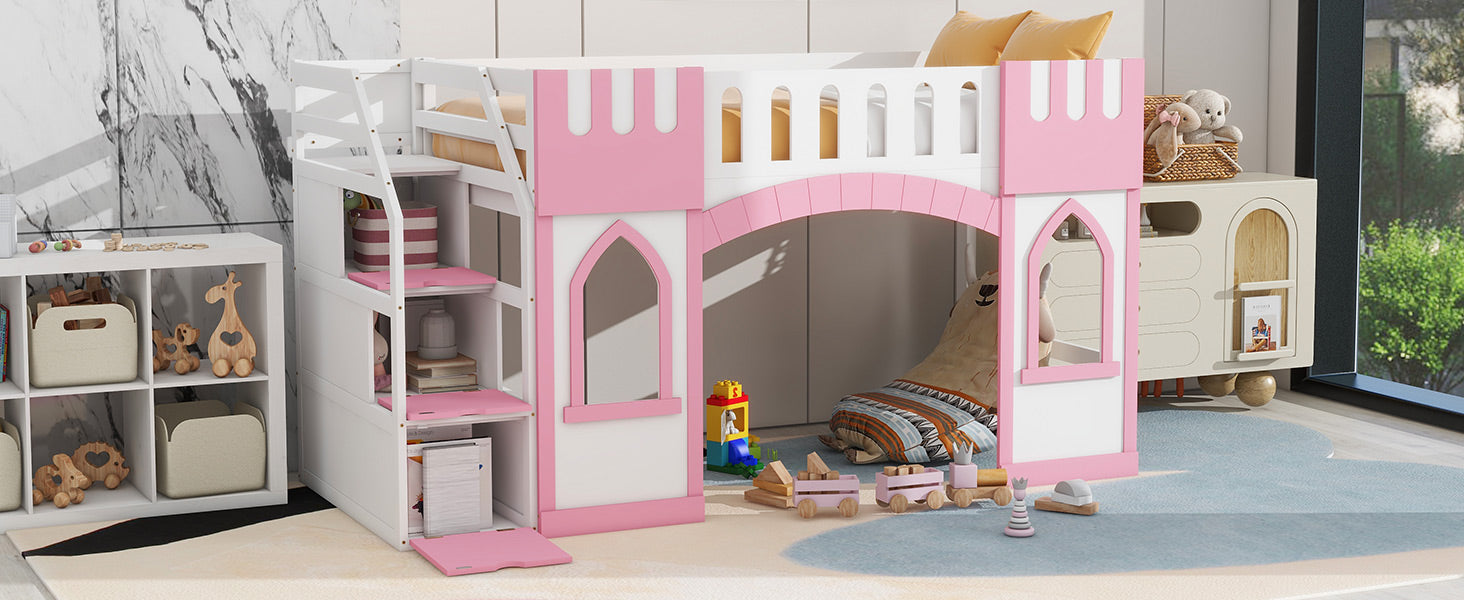Twin Size Loft Bed With Storage Staircase And Window