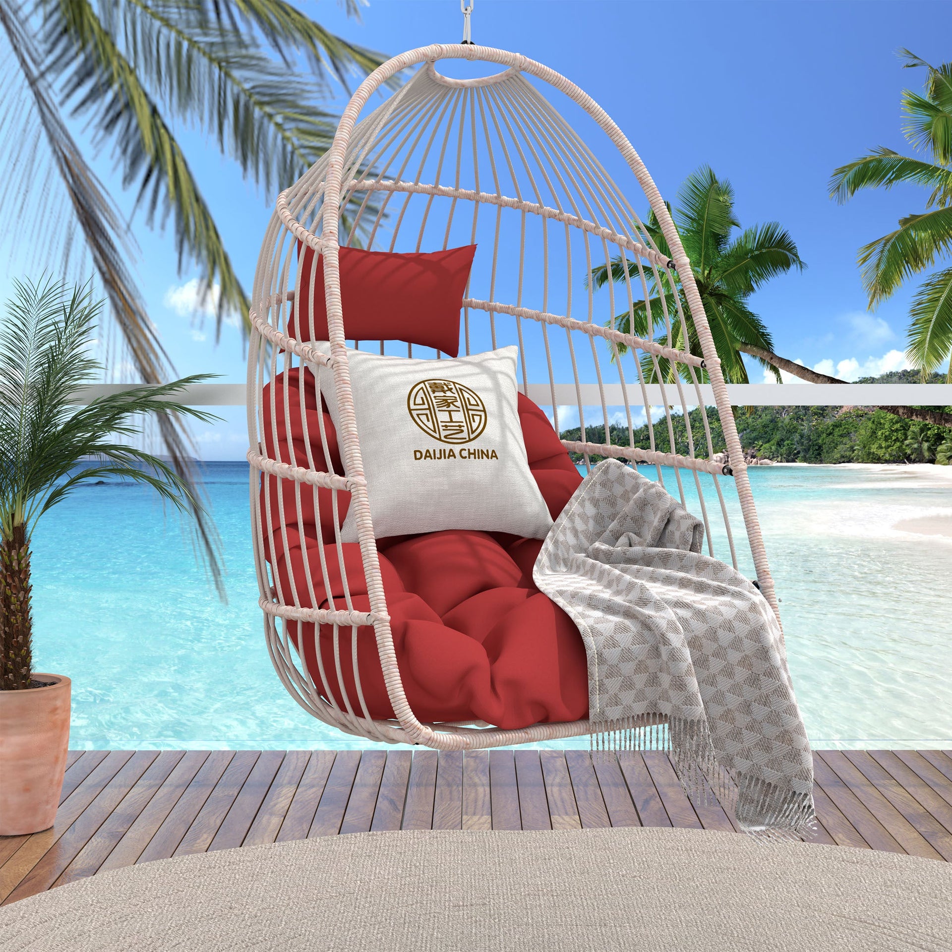 Outdoor Garden Rattan Egg Swing Hanging Chair PE Wicker Hanging Chair for Outdoor Patio
