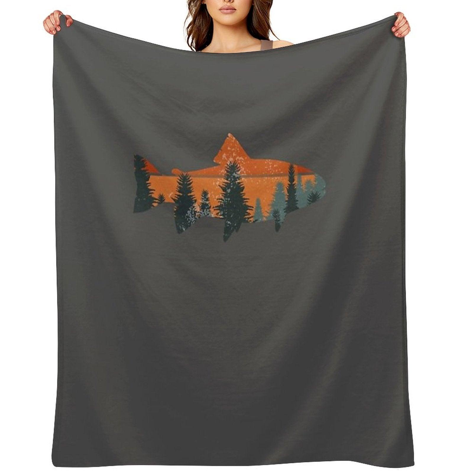 Trout Fly Fishing Nature Outdoor Fisherman Gift Throw Blanket