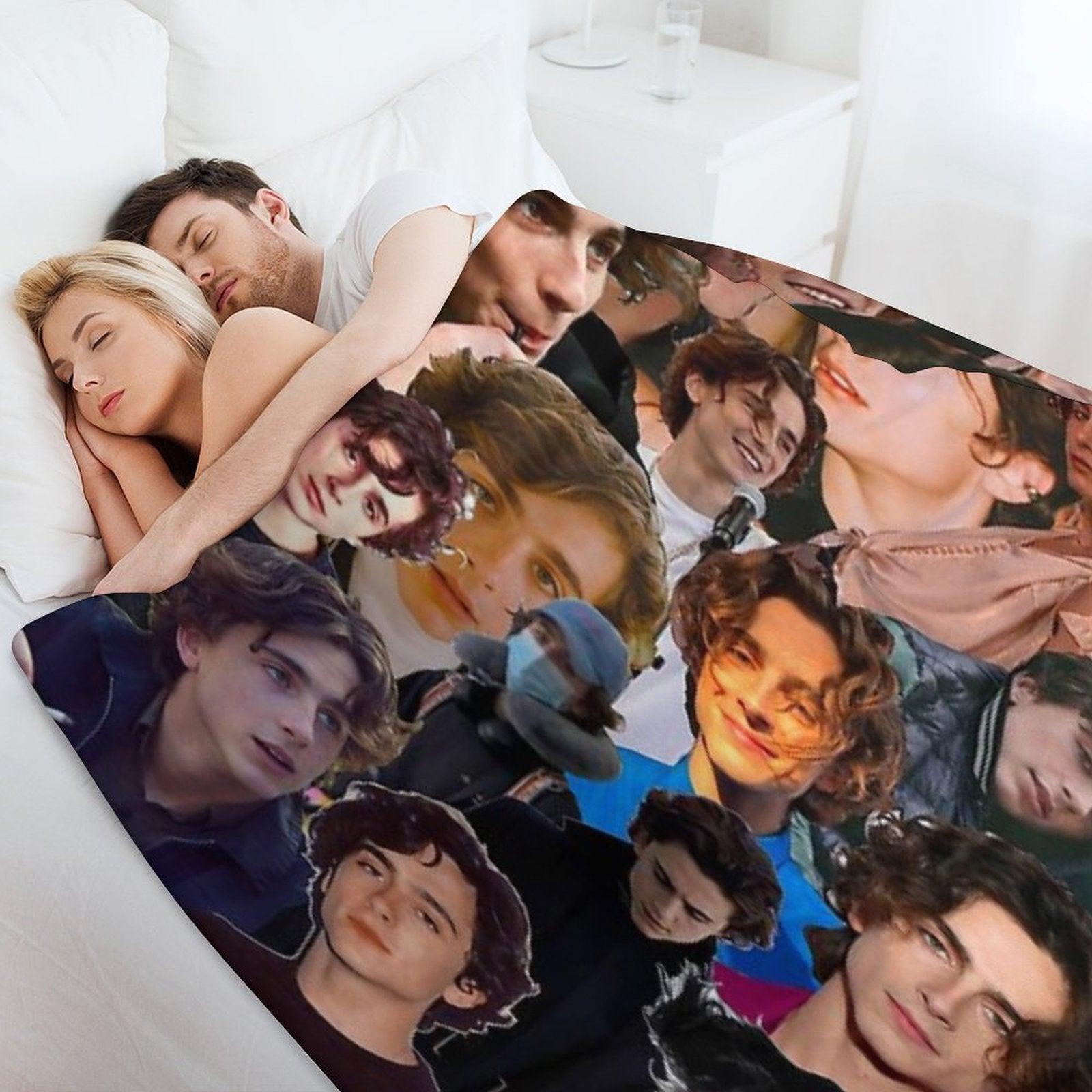 Timothée Chalamet Photo Collage Throw Blanket