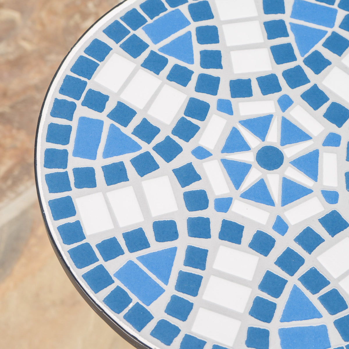 Outdoor Round Side Table with Mosaic-Style Top and Curved Iron Legs