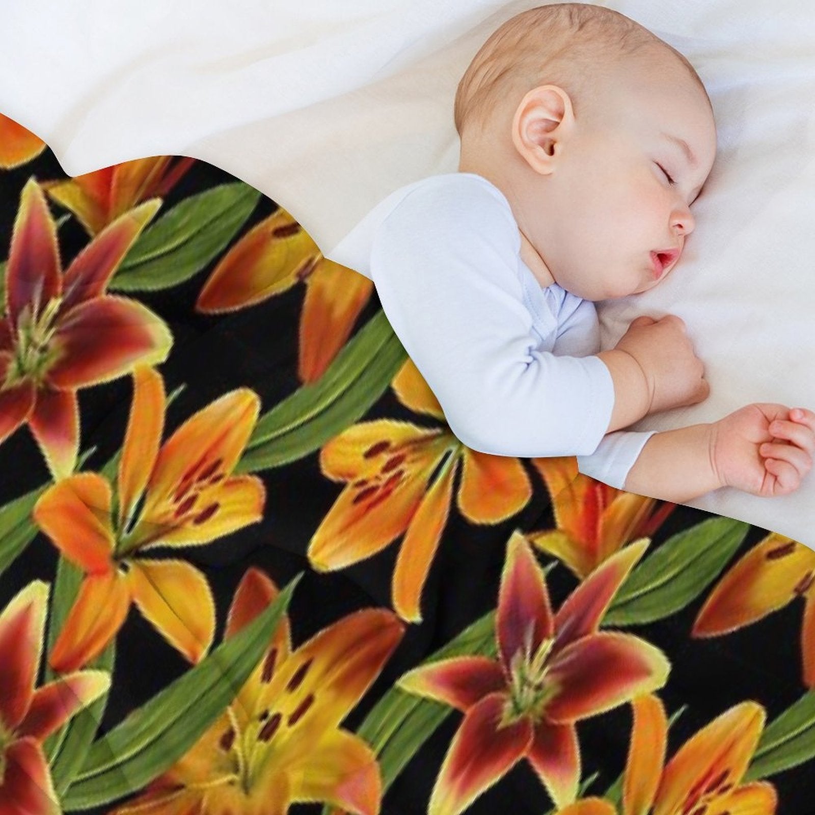 Watercolor Lilies Seamless Pattern All-season Throw Blanket