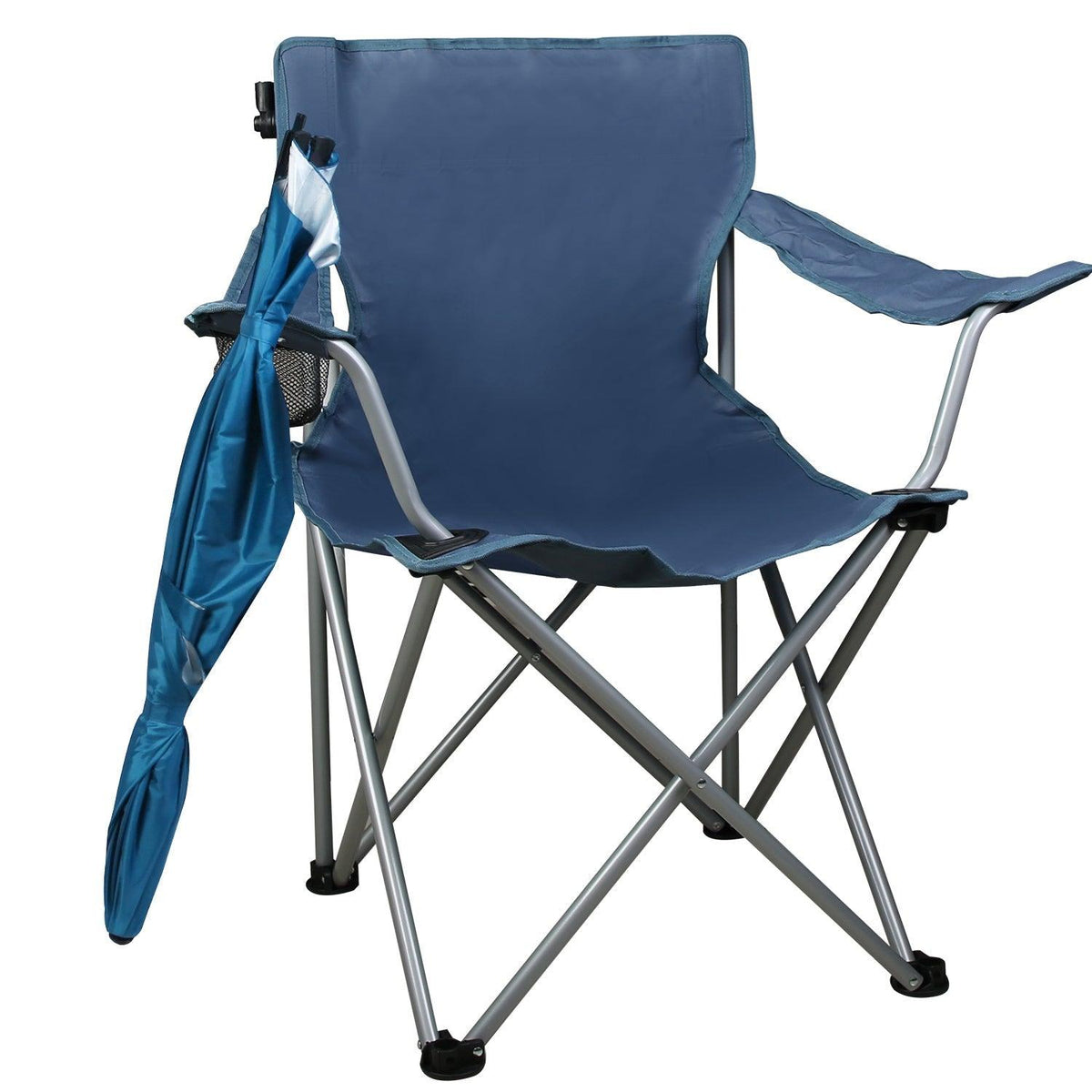 Foldable Beach Chair with Detachable Umbrella Armrest Adjustable Canopy Stool with Cup Holder Carry Bag for Camping Poolside Travel Picnic Lawn Chair