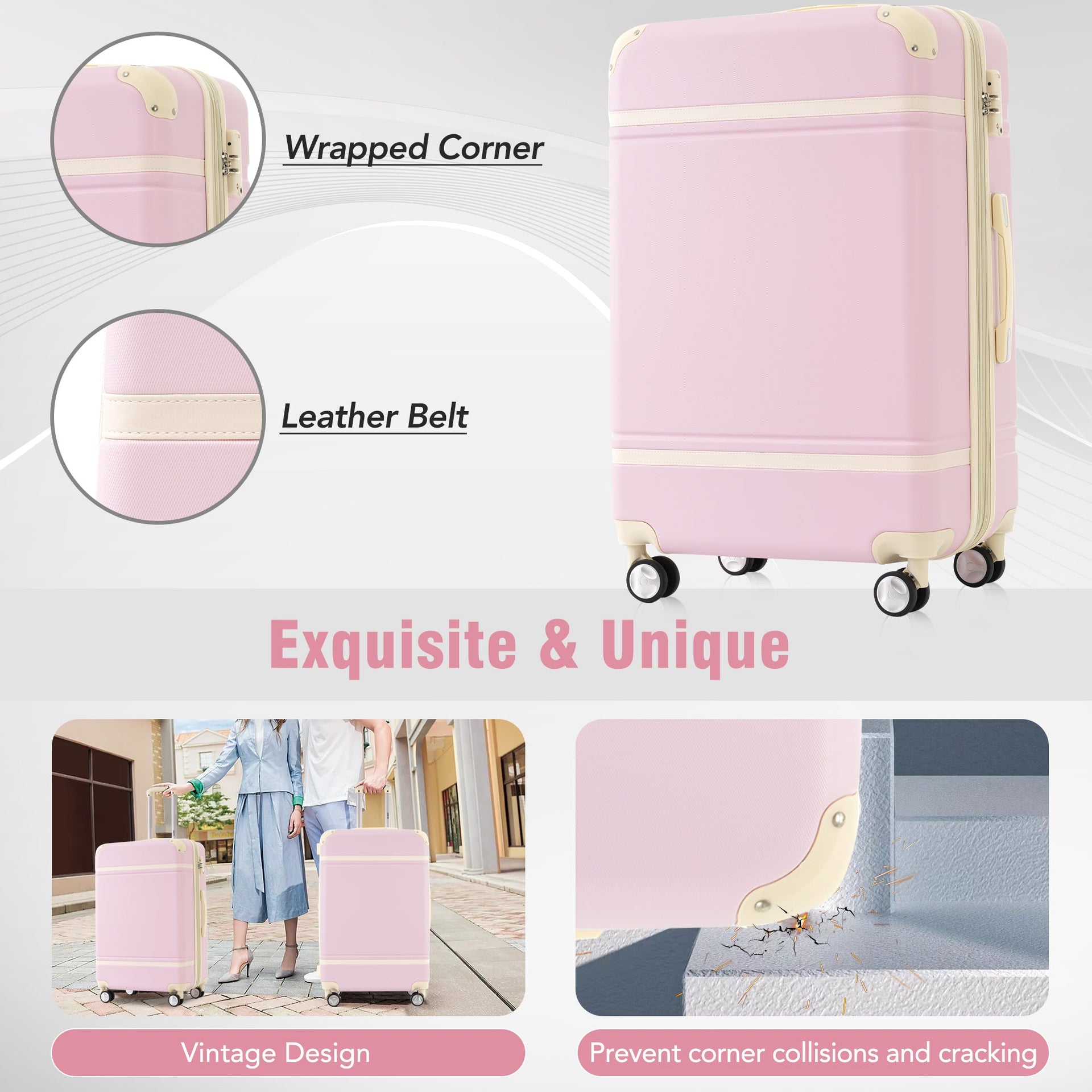 Hardshell Luggage Sets 4 Pieces 20'+24'+28' Luggages and Cosmetic Case Spinner Suitcase with TSA Lock Lightweight