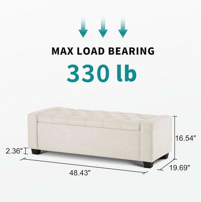 48 Inch Storage Unit Ottoman Bench Upholstered Beige