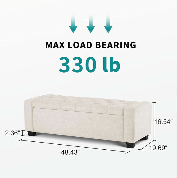 48 Inch Storage Unit Ottoman Bench Upholstered Beige
