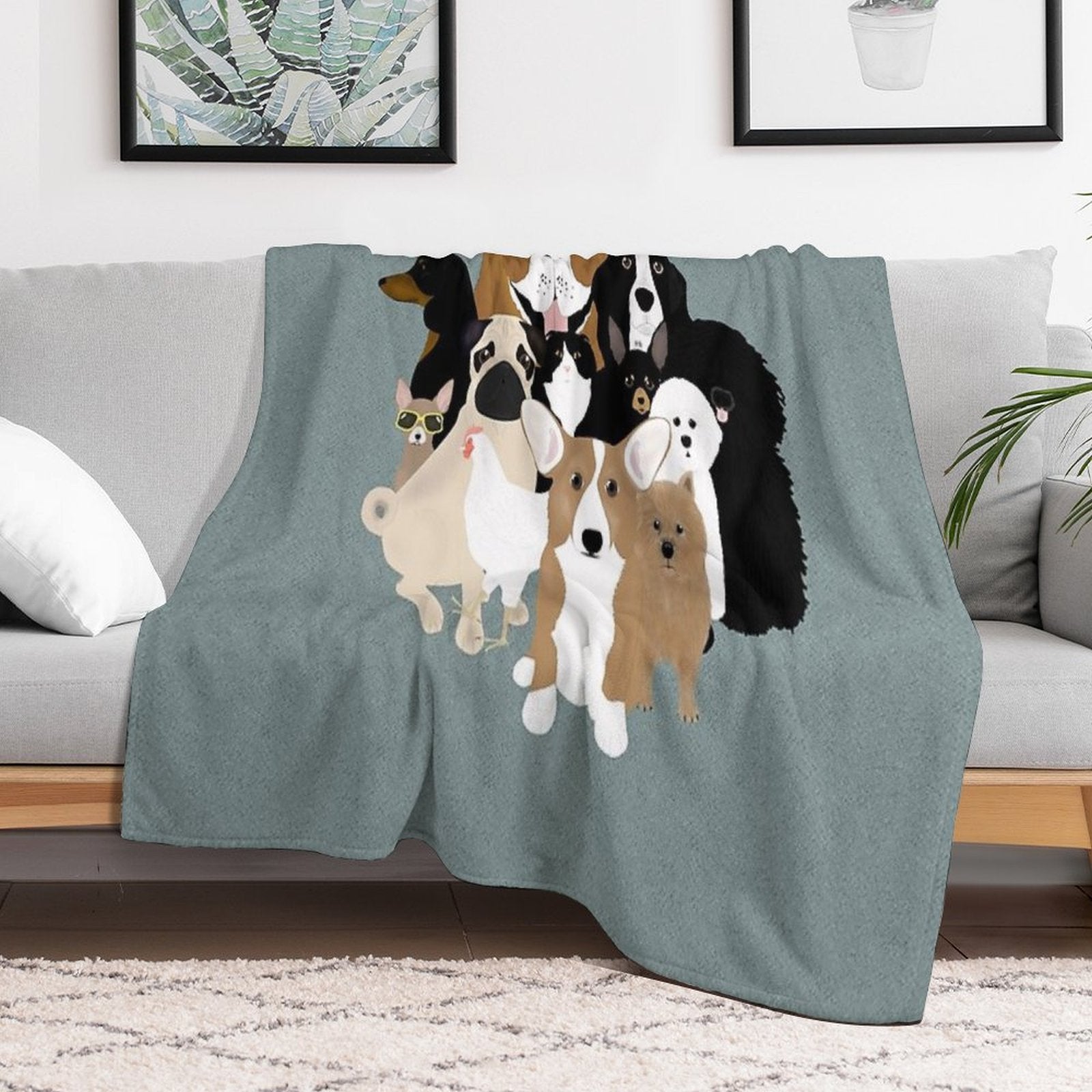 Dogs, A Cat And A Chicken Velvety-soft Throw Blanket