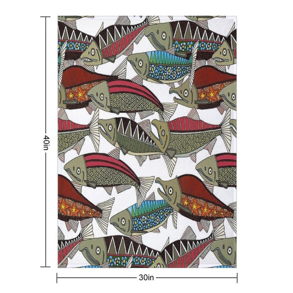 Alaskan Salmon White Anti-pilling Throw Blanket