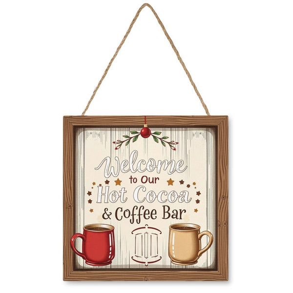 Welcome Coffe Bar Christmas Hot Cocoa Sign Square Wood Wall Decor Hanging Sign-12