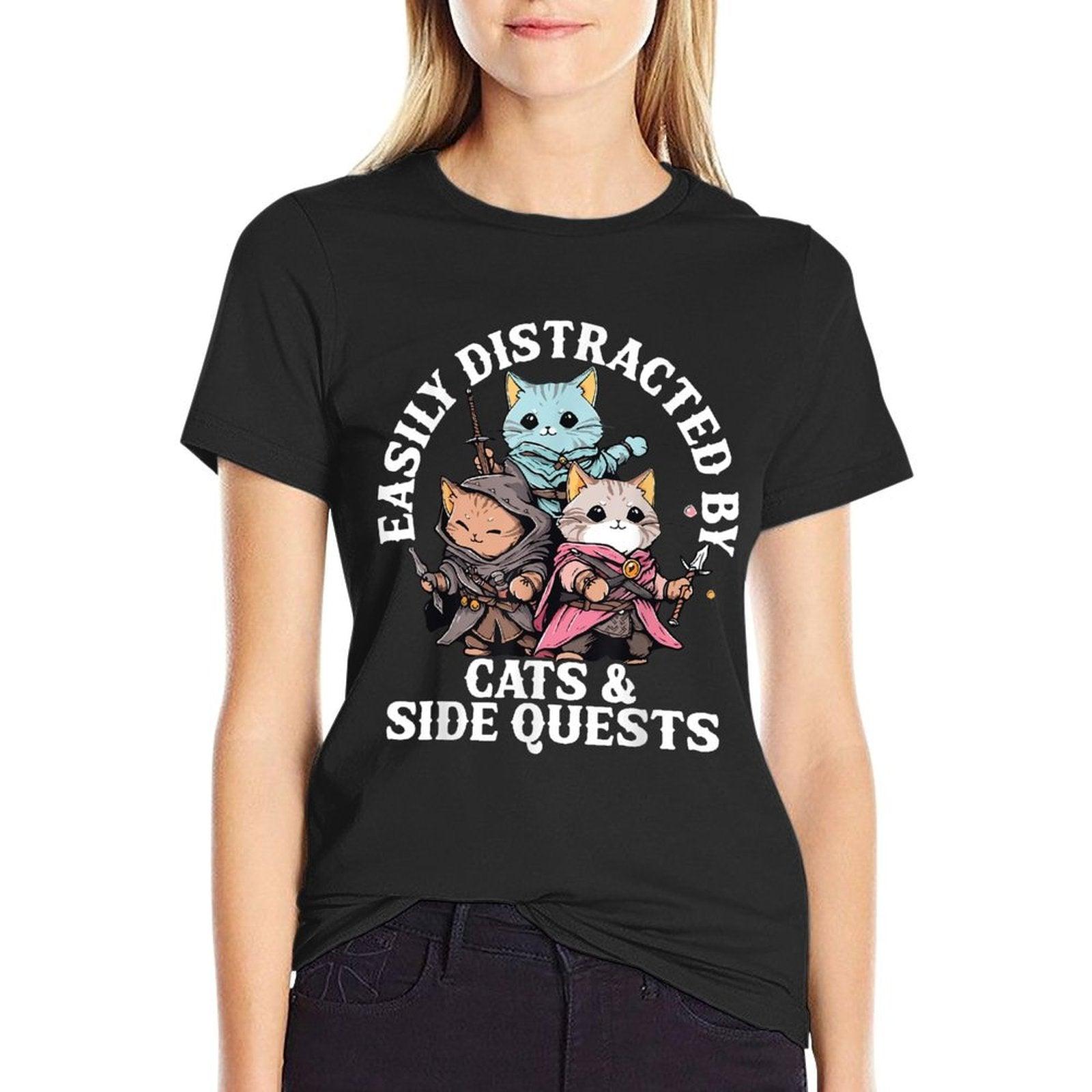Cats Side Quest Distracted Tabletop Funny Men Women Kids Dad T-Shirt