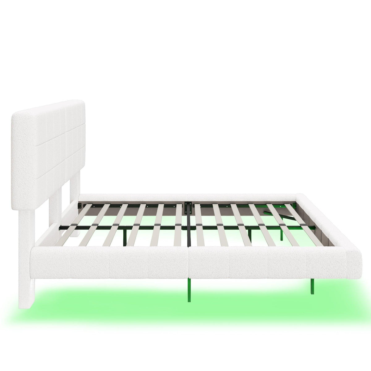 White  Boucle Floating Bed with Light,Queen