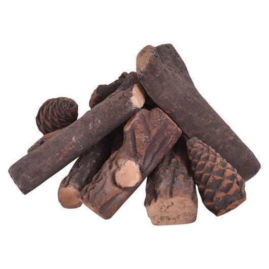 9 PCS Ceramic Fireplace Logs Set Realistic Artificial Gas Fireplace Logs