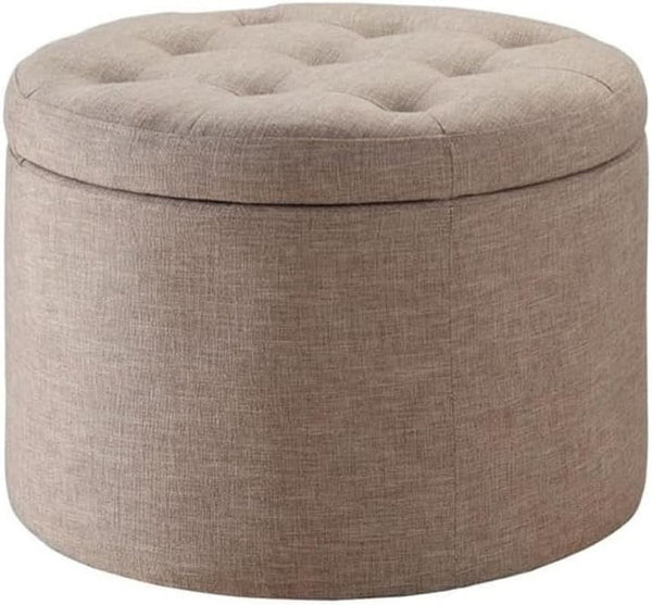 Round Shoe Ottoman Tan Fabric 12 Compartment Storage