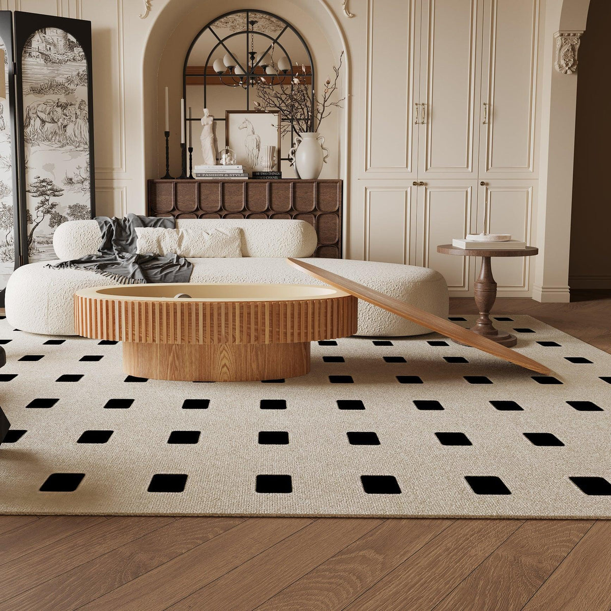 Modern Natural Wood Oval Coffee Table with Hidden Storage