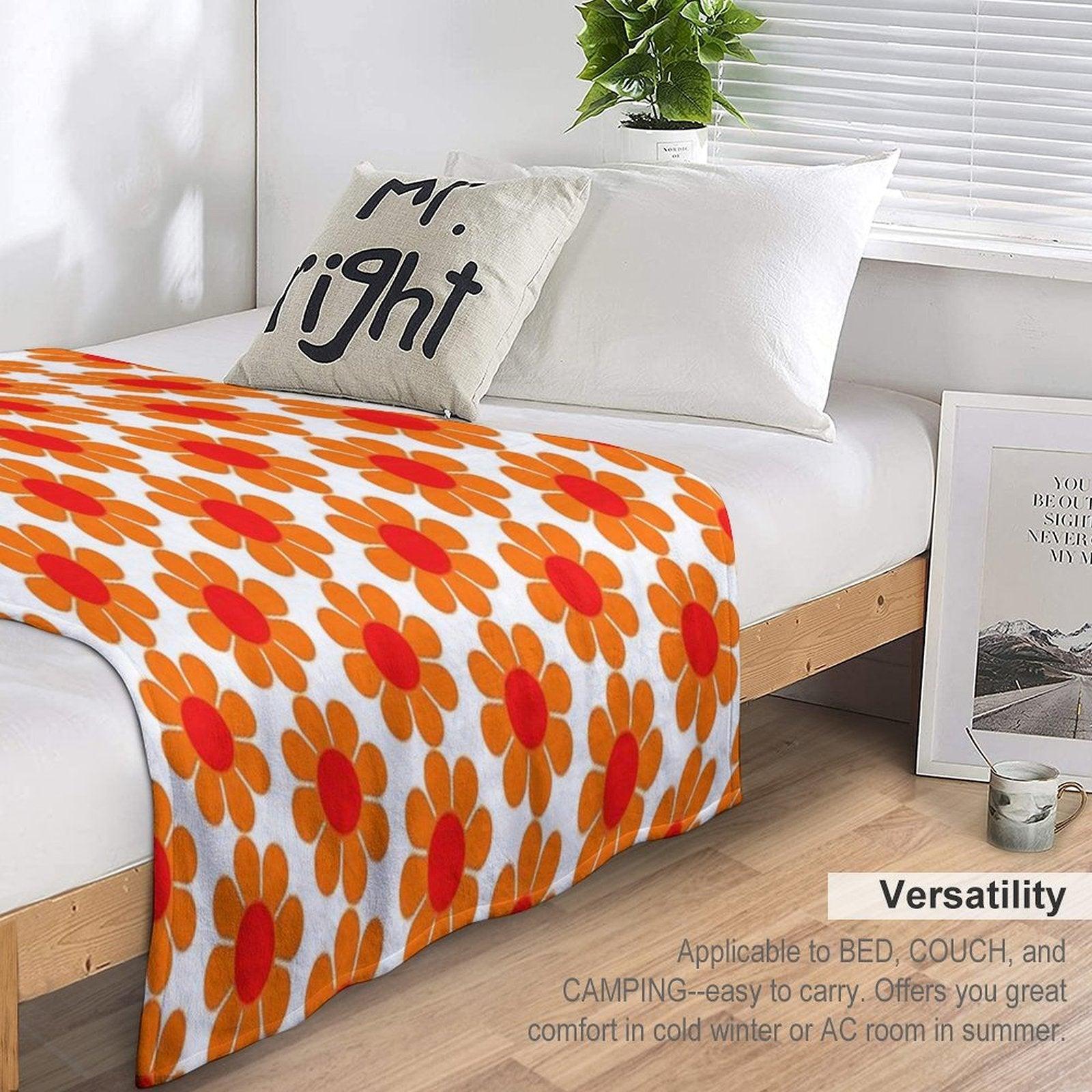 Orange Red Hippie Flower Daisy Throw Blanket