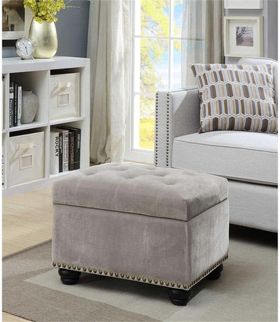 24 Inch Velvet Textured Light Taupe Storage Ottoman