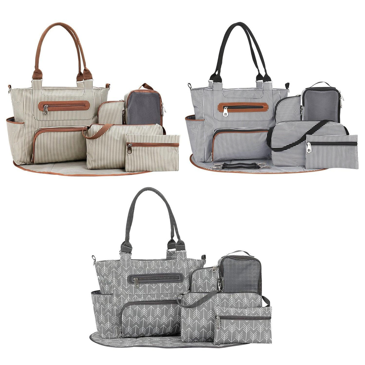 8Pcs Baby Nappy Diaper Bags Set for Mom Dad Mummy Handbags Multifunctional Diaper Changing Bags with Bottle Bag Mesh Bag Purse Diaper Pad 2 Burp Cloth