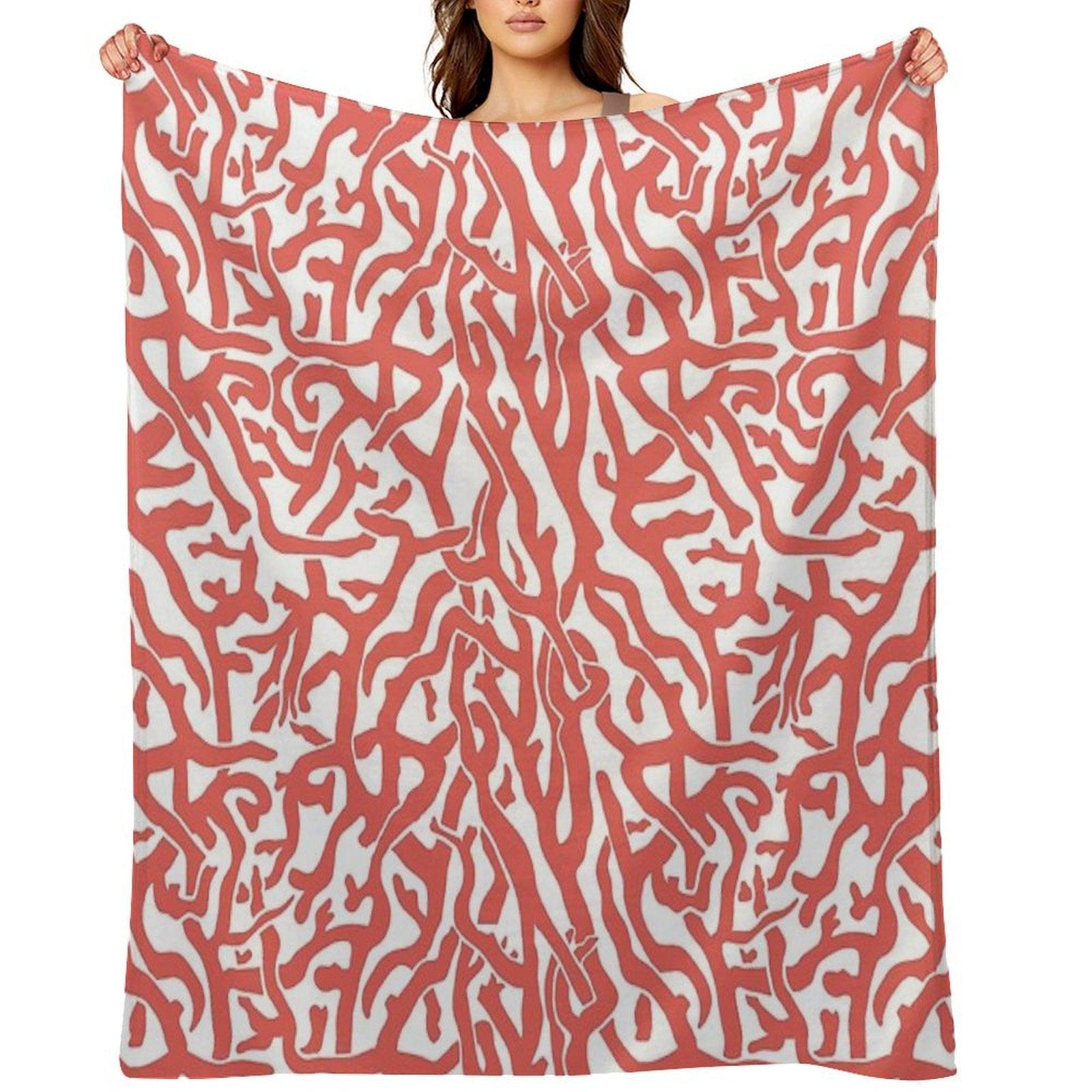 Coral Reef Pattern  Reddish Coral White Coastal Beach House Throw Blanket