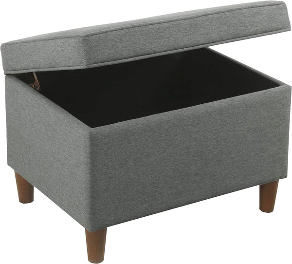24 Inch Gray Fabric Hidden Storage Ottoman With Hinged Lid